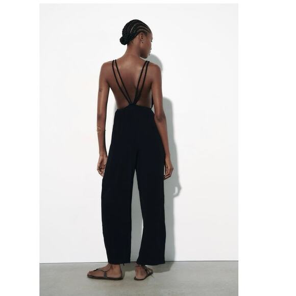 Zara Braid Strap Black Jumpsuit size Large - Picture 2 of 11